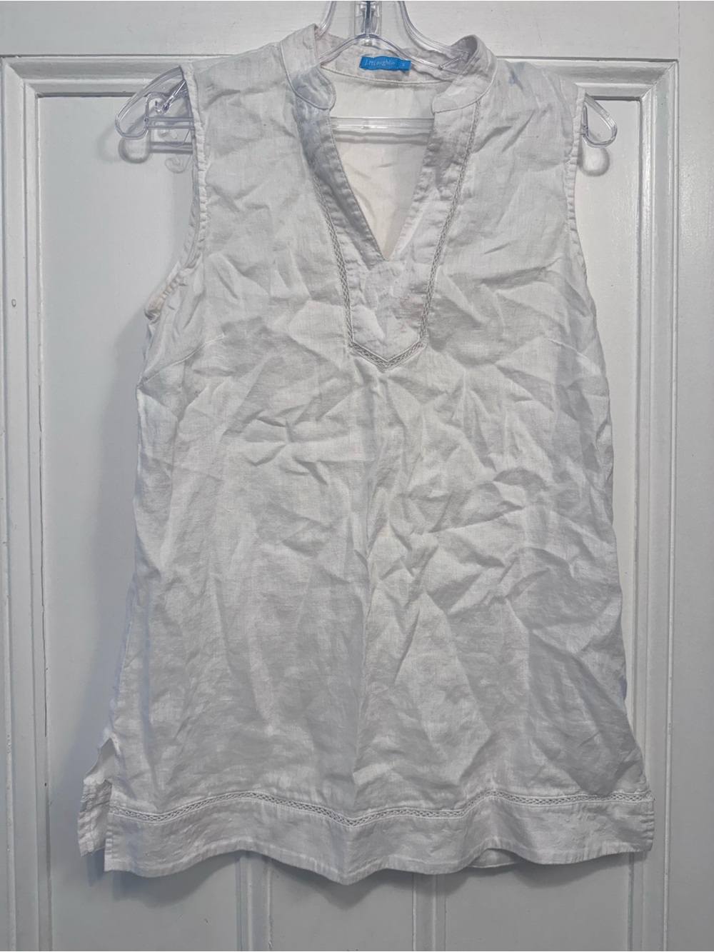 J. McLaughlin White Sleeveless V-Neck Linen Tunic